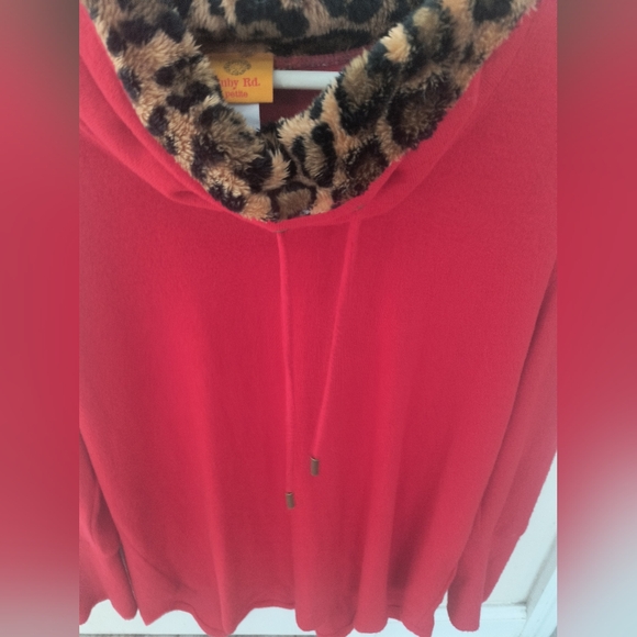 Ruby Rd. Red sweater Animal print faux fur collar sz PS EUC 69 retail runs big - Picture 4 of 7